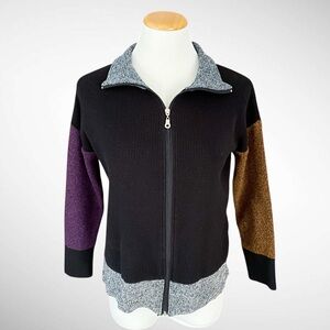 French Kyss Zip-Front Colorblock Long-Sleeve Cardigan